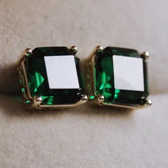 4 Ct Asscher Cut Green Emerald Solitaire Stud Earrings